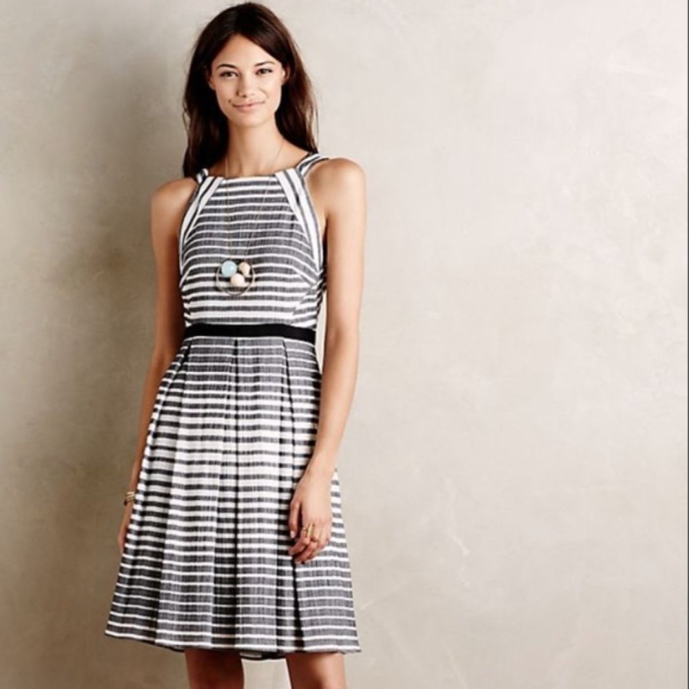 Eva Franco Black and White Sleeveless Halter Midi Dress